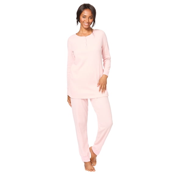 Dreams & Co. Plus Size Thermal Henley Pajama Set