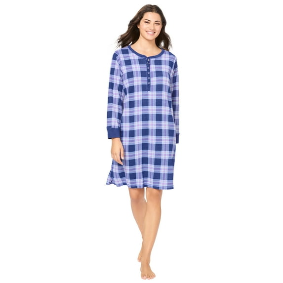 Dreams & Co. Plus Size Thermal Henley Sleepshirt
