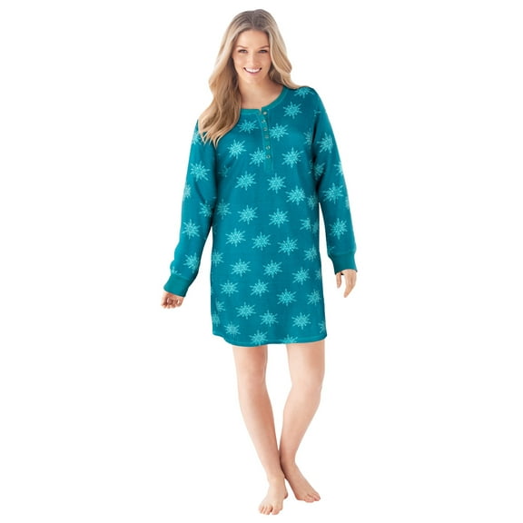 Dreams & Co. Plus Size Thermal Henley Sleepshirt