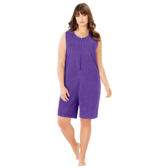 Dreams & Co. Plus Size Zip-Front Terry Romper