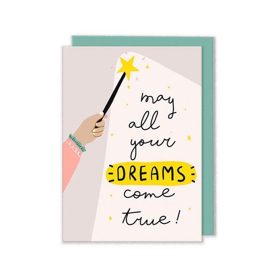 Dreams Come True Greeting Card – Whimsical Magical Wand Design – Perfect for Celebrations, Congratulations, or Encouragement – Includes Envelope, Blank Inside for Personal Messages