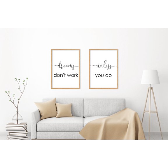 Dreams Don't Work Unless You Do Motivational Quote Poster Set Home Decor Set 2