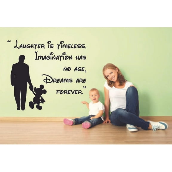 Dreams are Forever Mickey Mouse Quote Disney Cartoon Quotes Wall Sticker Art Decal for Girls Boys Room Bedroom Nursery Kindergarten Fun Home Decor Stickers Wall Art Vinyl Decoration Size (30x30 inch)