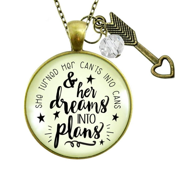 Dreams Into Plans Gutsy Goodness Bronze Metal Necklace Positive Life Words Boss Lady Adult Female Jewelry