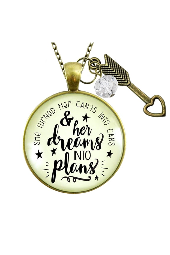 Dreams Into Plans Gutsy Goodness Bronze Metal Necklace Positive Life Words Boss Lady Adult Female Jewelry