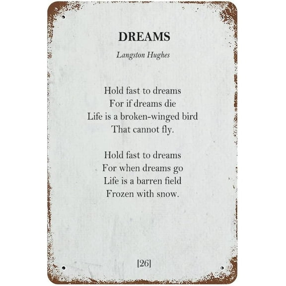 Dreams Poem Metal Signs Langston Hughes Poem Retro Poster Wall Art Funny Tin Sign Decorations for Home Kitchen Bar Garage Wall Decor Plaque (Aluminum) Size: 12 x 16 inch