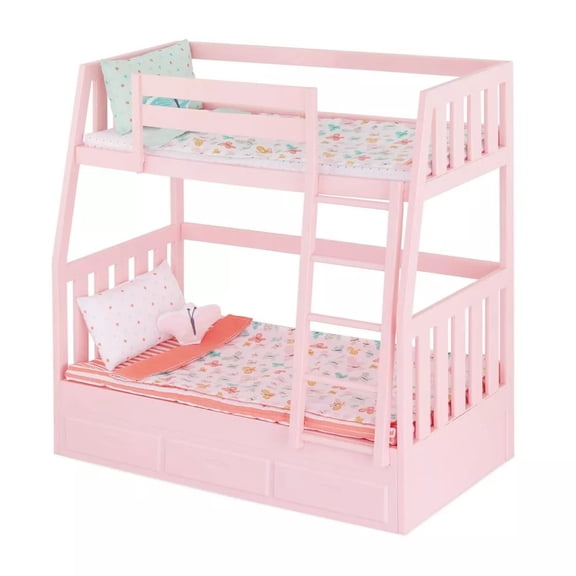 Dreams for Two Pink Bunk Bed Accessory Set for 18-Inch Dolls, Includes Mattresses, Pillows & Blankets