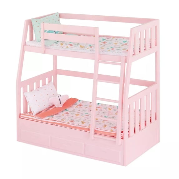 Dreams for Two Pink Bunk Bed Accessory Set for 18-Inch Dolls, Includes Mattresses, Pillows & Blankets