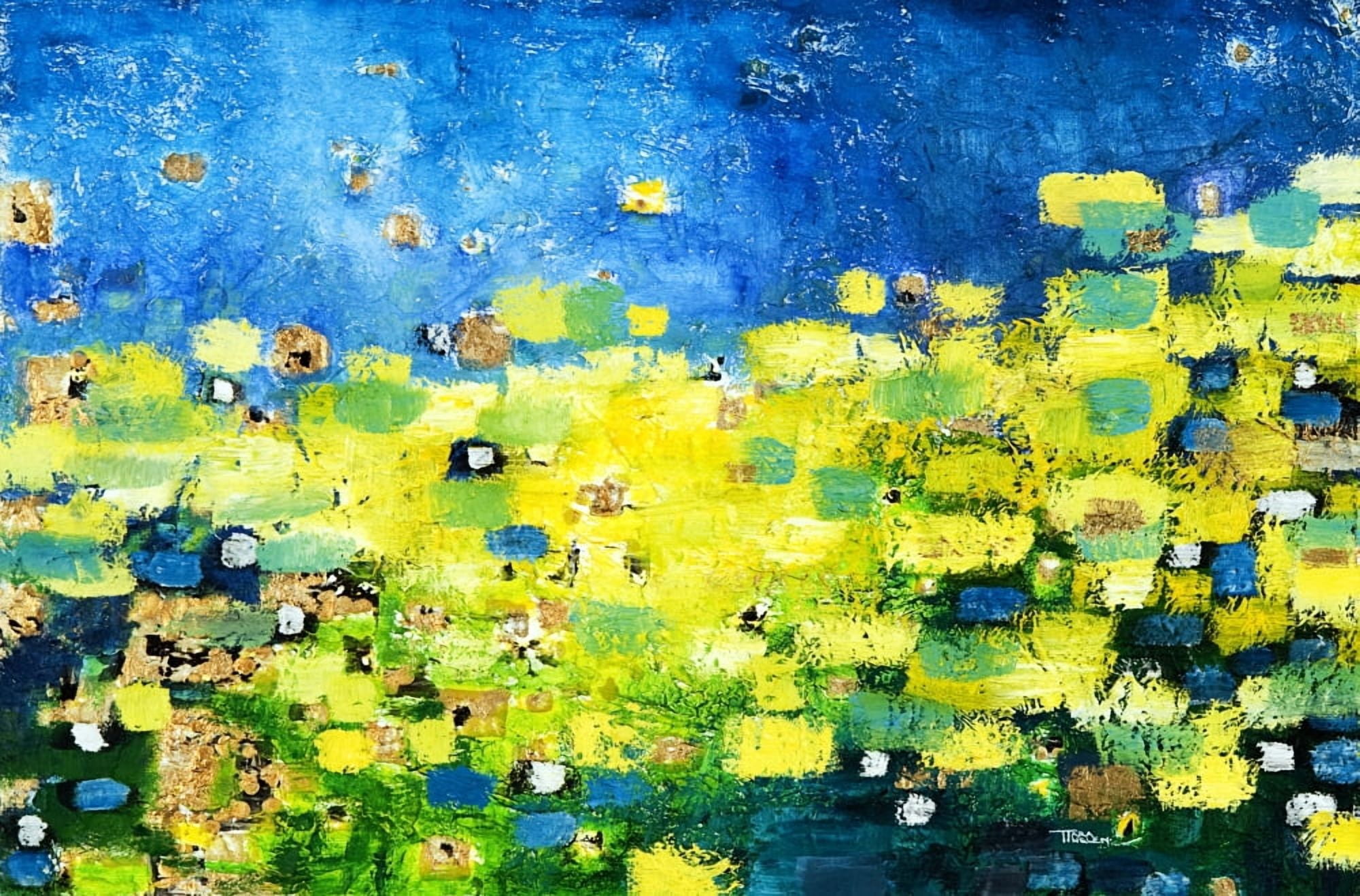 Dreamscape Abstract Of Sea And Dunes (Oil Painting) Canvas Art - Tara Thelen Design Pics (17 x 11)
