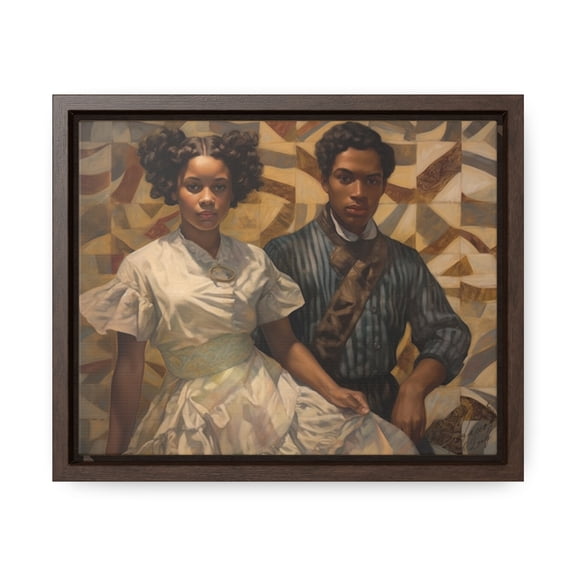"Dreamscape Portraiture: A Patterned Rendezvous" - Framed Canvas Wrap