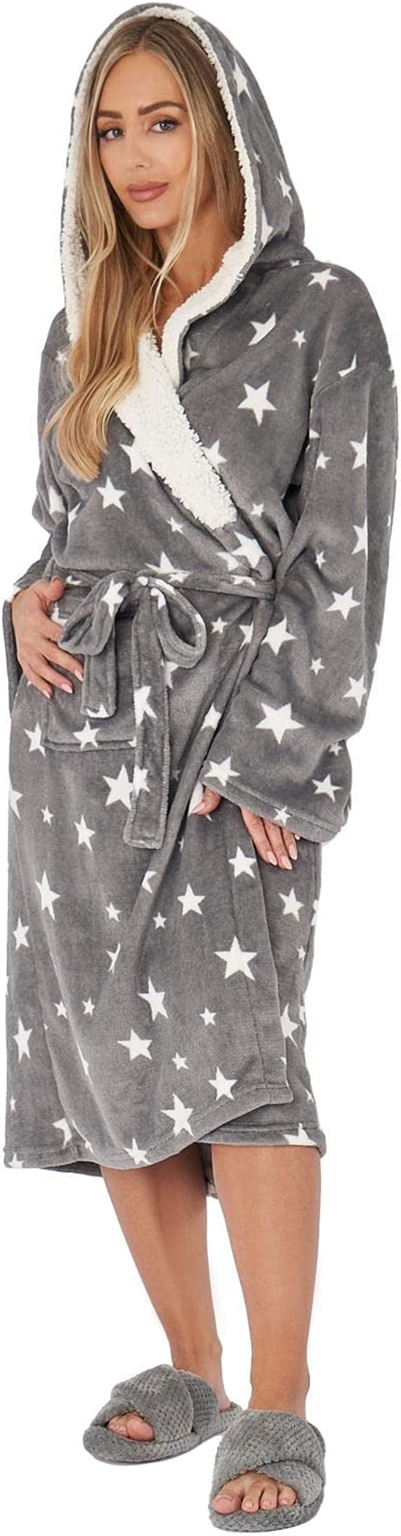 Dreamscene Star Sherpa Fluffy Bathrobe Ultra Soft Hotel Spa Bathroom