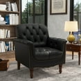 thumbnail image 1 of Dreamsidea Faux Leather Accent Chair for living Room, Button Tufted Wingback Armchair with Wood Legs Black, 1 of 7