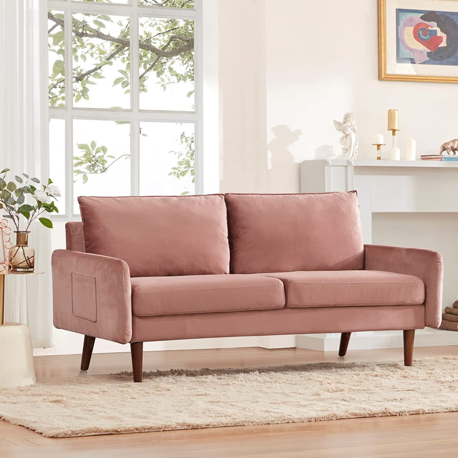 Dreamsir 70 Wide Velvet Upholstered Sofa with Storage Bags Pink Small Love Seats Couch Walmart