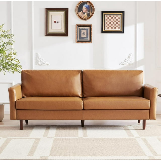Dreamsir 80" Faux Leather Sofa Couch, MidCentury Modern Sofa with