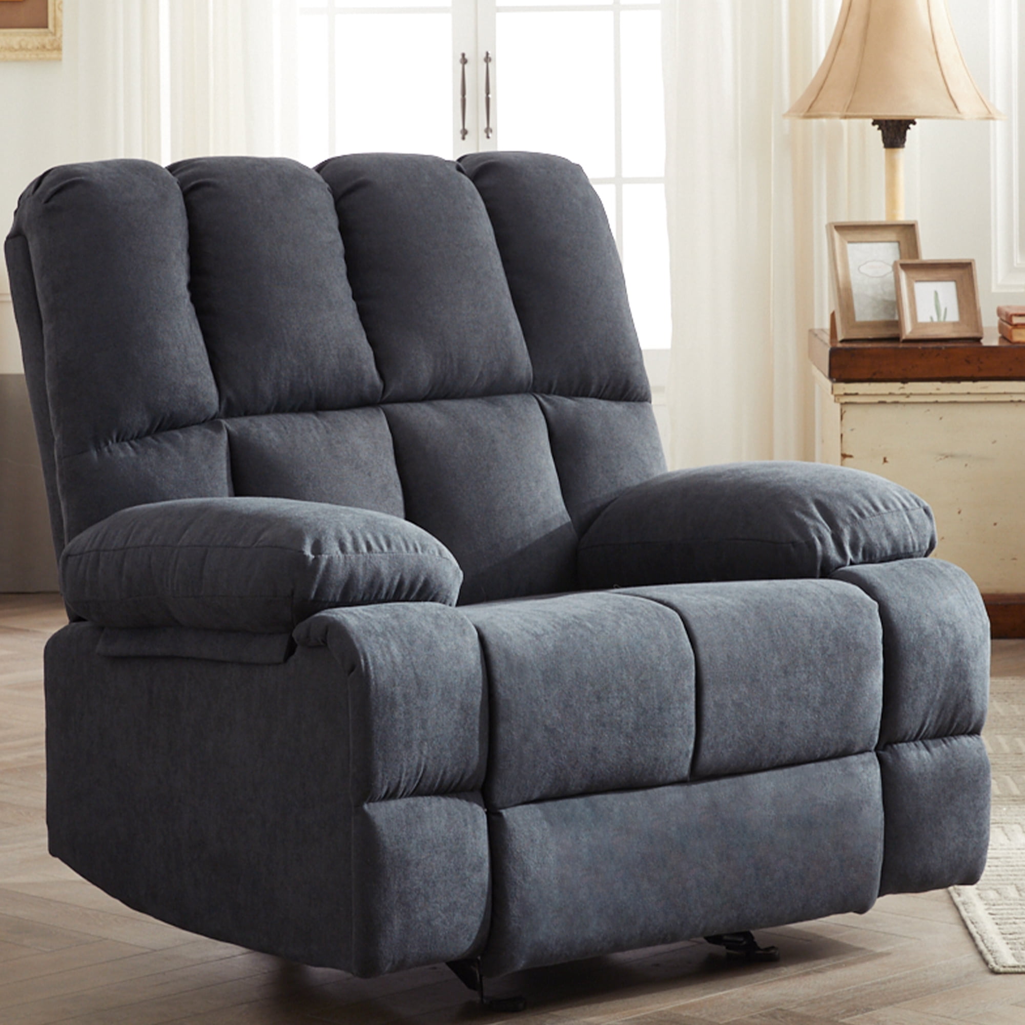 Dreamsir Oversized Rocker Recliner Soft Fabric Manual Sofa Living Room Seating Grey Walmart