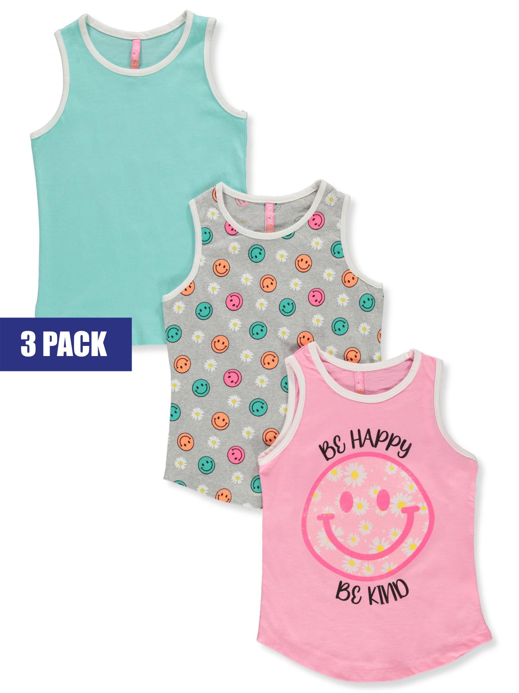 Dreamstar Girls' 3-Pack Smile Tank Tops - pink/multi, 14 (Big Girls ...