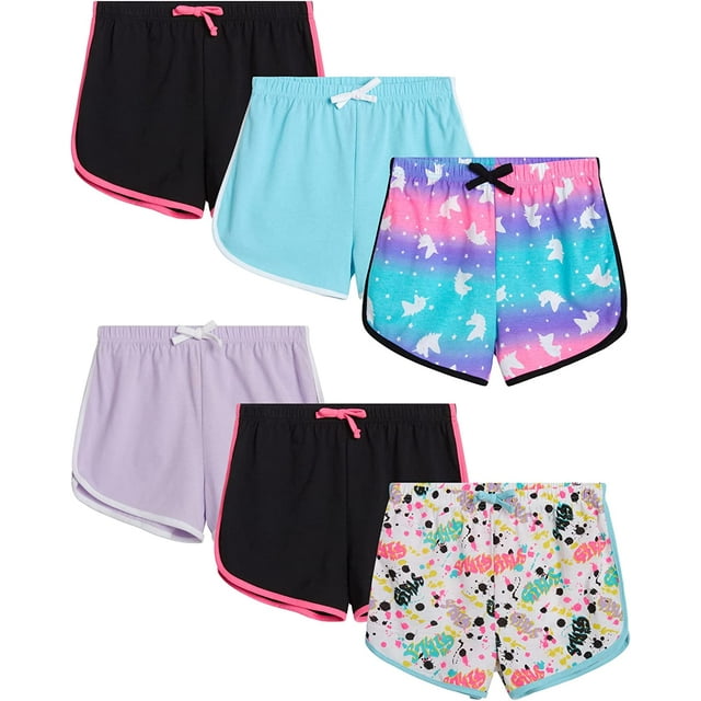 Dreamstar Girls' Active Shorts 6 Pack Athletic Gym Dolphin Shorts