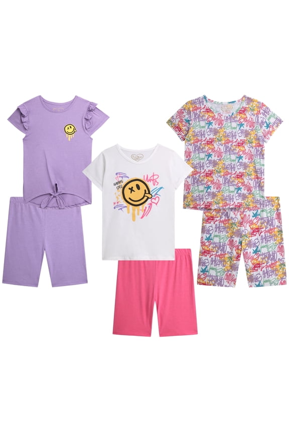 Girls Active Shorts Set Kids Fashion T-Shirts & Athletic Bike Shorts for Girls 6 Piece