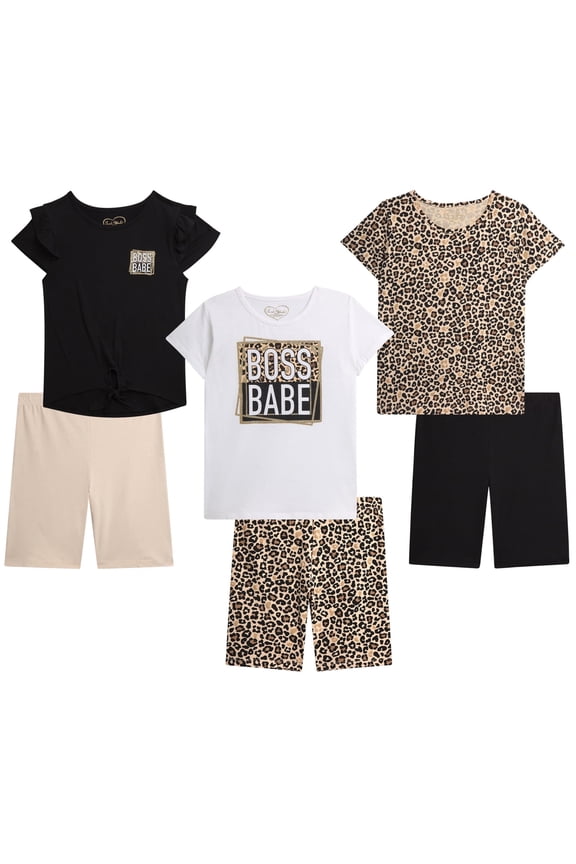 Girls Active Shorts Set Kids Fashion T-Shirts & Athletic Bike Shorts for Girls 6 Piece