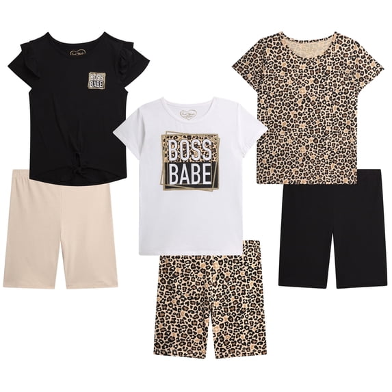 Dreamstar Girls Active Shorts Set Kids Fashion T-Shirts & Athletic Bike Shorts for Girls 6 Piece