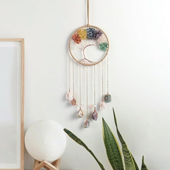 Dreamsum 1 pc 7 Chakra Gemstone Dream Catchers Crystal Suncatcher Hanging for Windows Garden Decor