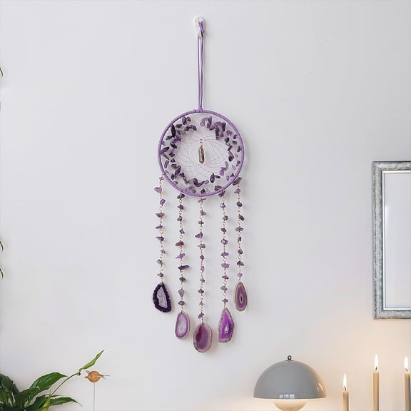 Dreamsum 1pc Crystals Dream Catcher Purple Dreamcatchers for Wall Hanging Decor Art Ornaments Crafts