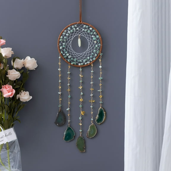 Dreamsum 1pc Green Dream Catchers with Healing Agate,Natural Crystal Stone Dream Catcher Wall Decor for Bedroom, Idea Craft Gift for Kids Girls Boys Women Friends