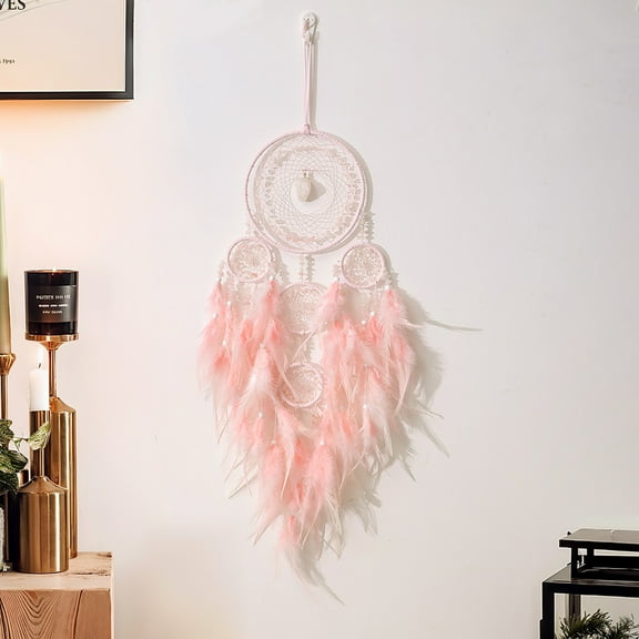 Dreamsum 1pc Pink Dream Catcher Handmade Dream Catcher with Feathers Wall Hanging Ornament