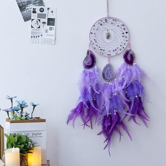 Dreamsum 1pc Purple Dream Catcher Handmade Feather Dreamcatchers Wall Hanging Decor Home Ornaments Craft Gift for Friend, Family