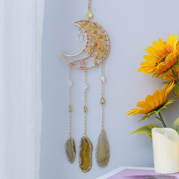 Dreamsum 1pc Yellow Dream Catchers Natural Gem Agate Suncatcher Wall Hangings Room Garden Dreamcatchers Decor