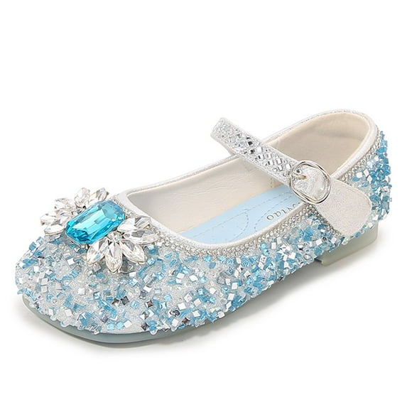 Dreamtale New Jelly Mary Jane Shoes Cosplay Frozen Elsa Anna Cinderella Princess Shoes for Kid(Snowflake Glitter Blue,10M US Toddler)