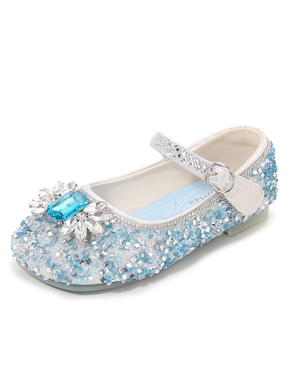 New Jelly Mary Jane Shoes Cosplay Princess Shoes for Kid(Snowflake Glitter Blue,11.5M US Little Kid)