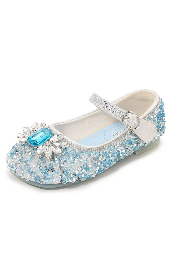 New Jelly Mary Jane Shoes Cosplay Frozen Elsa Anna Cinderella Princess Shoes for Kid(Snowflake Glitter Blue,7M US Toddler)
