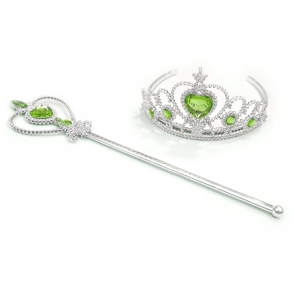 Dreamtale Princess Crown Tiara and Wand Set-Silver Heart Jewel(Green)