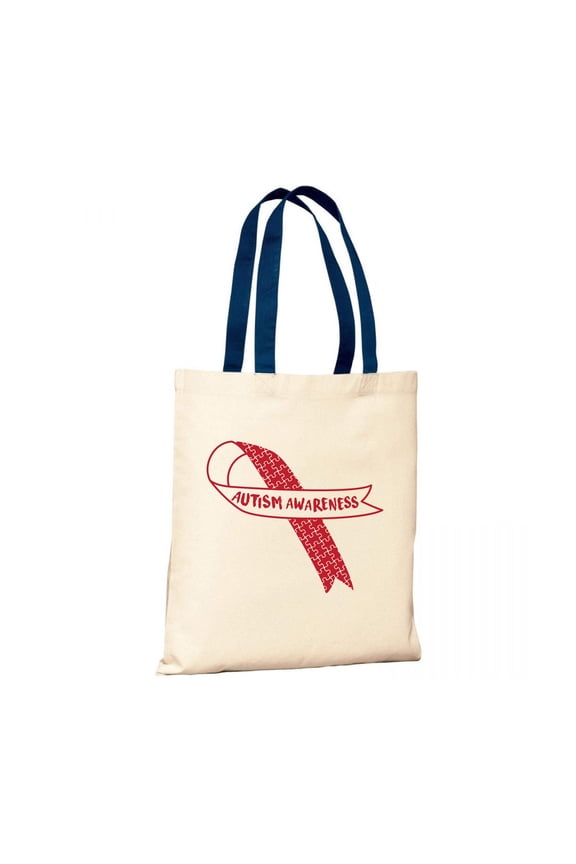 Autism Awareness Autism Bags Gift for Men and Women Red Puzzle Ribbon Tote Reusable Cotton Bag Autism Support