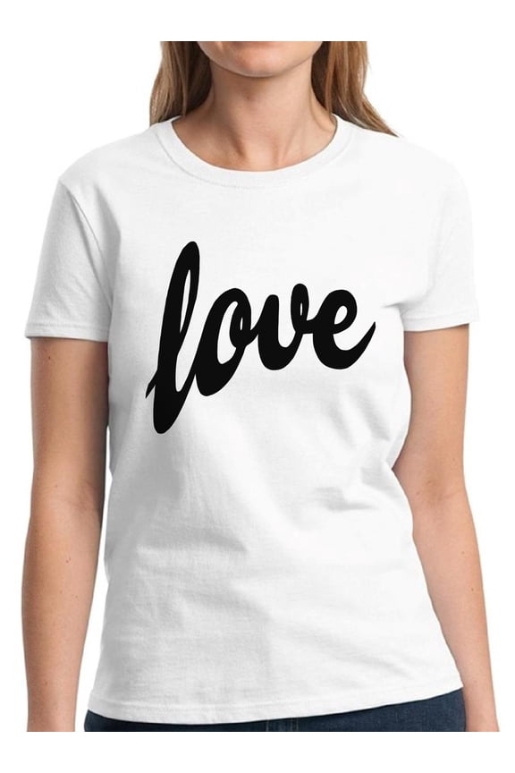 Love Black Print Valentine Day's Shirts for Women - S M L XL 2XL 3XL Graphic Love Tee Shirt - Gift Idea for Her Wife Funny Holiday Anniversary Gift Top T-Shirt Ladies