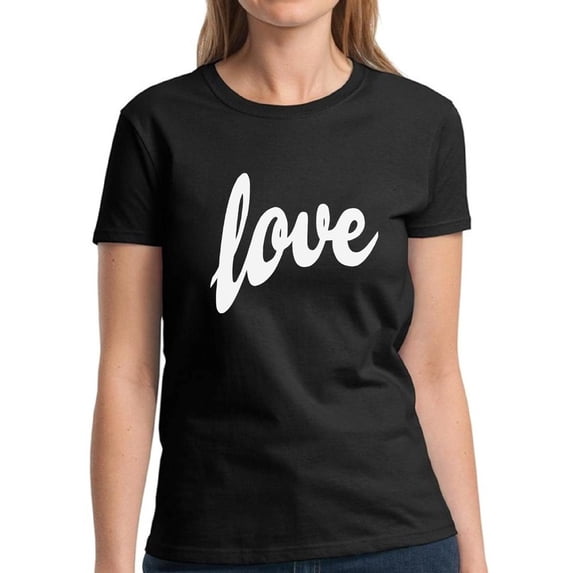 Dreamtees Love White Print Valentine Day's Shirts for Women - S M L XL 2XL 3XL Graphic Love Tee Shirt - Gift Idea for Her Wife Funny Holiday Anniversary Gift Top T-Shirt Ladies