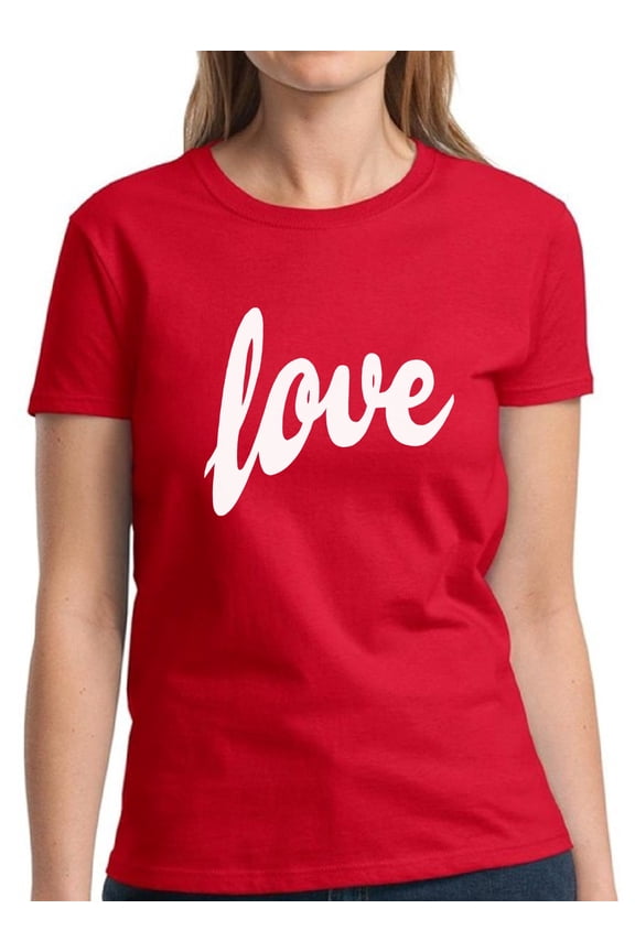 Love White Print Valentine Day's Shirts for Women - S M L XL 2XL 3XL Graphic Love Tee Shirt - Gift Idea for Her Wife Funny Holiday Anniversary Gift Top T-Shirt Ladies