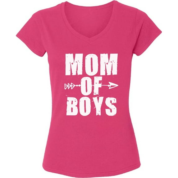 Dreamtees Mom Of Boys White Print V-Neck T-Shirts for Ladies Women Top - S M L XL 2XL Graphic Tee Mother's Day Gift