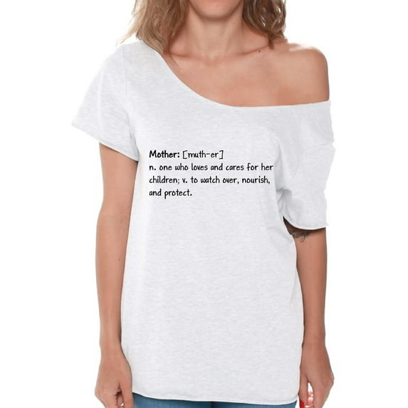 Dreamtees Off Shoulder Shirts for Women Mother Mom - S M L XL 2XL White Print - Mother's Day Gift Graphic Tee