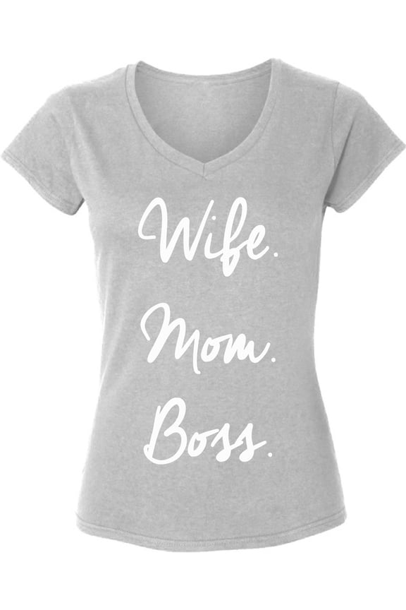 Wife Mom Boss White Print V-Neck T-Shirts for Ladies Women Top - S M L XL 2XL Graphic Tee Mother's Day Gift