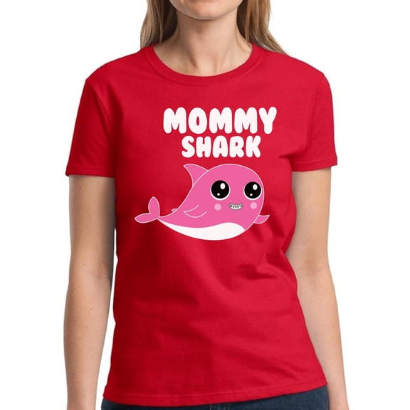 Dreamtees Women Shirt Mother's Day Gift Mommy Shark - S M L XL 2XL 3XL - Ladies Top Graphic Tee