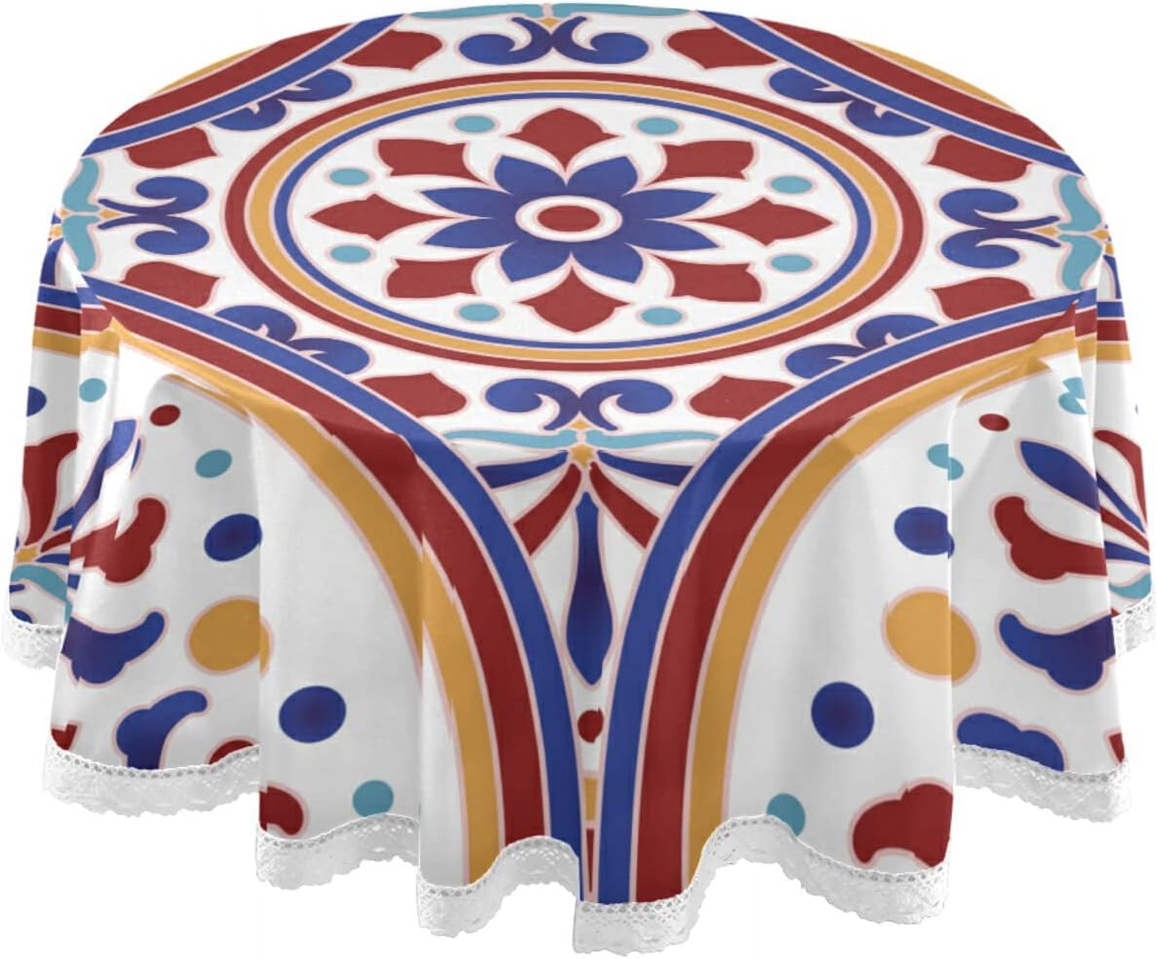 Dreamtime Mexican Talavera Ceramic Tile Pattern Round Tablecloth 60 ...