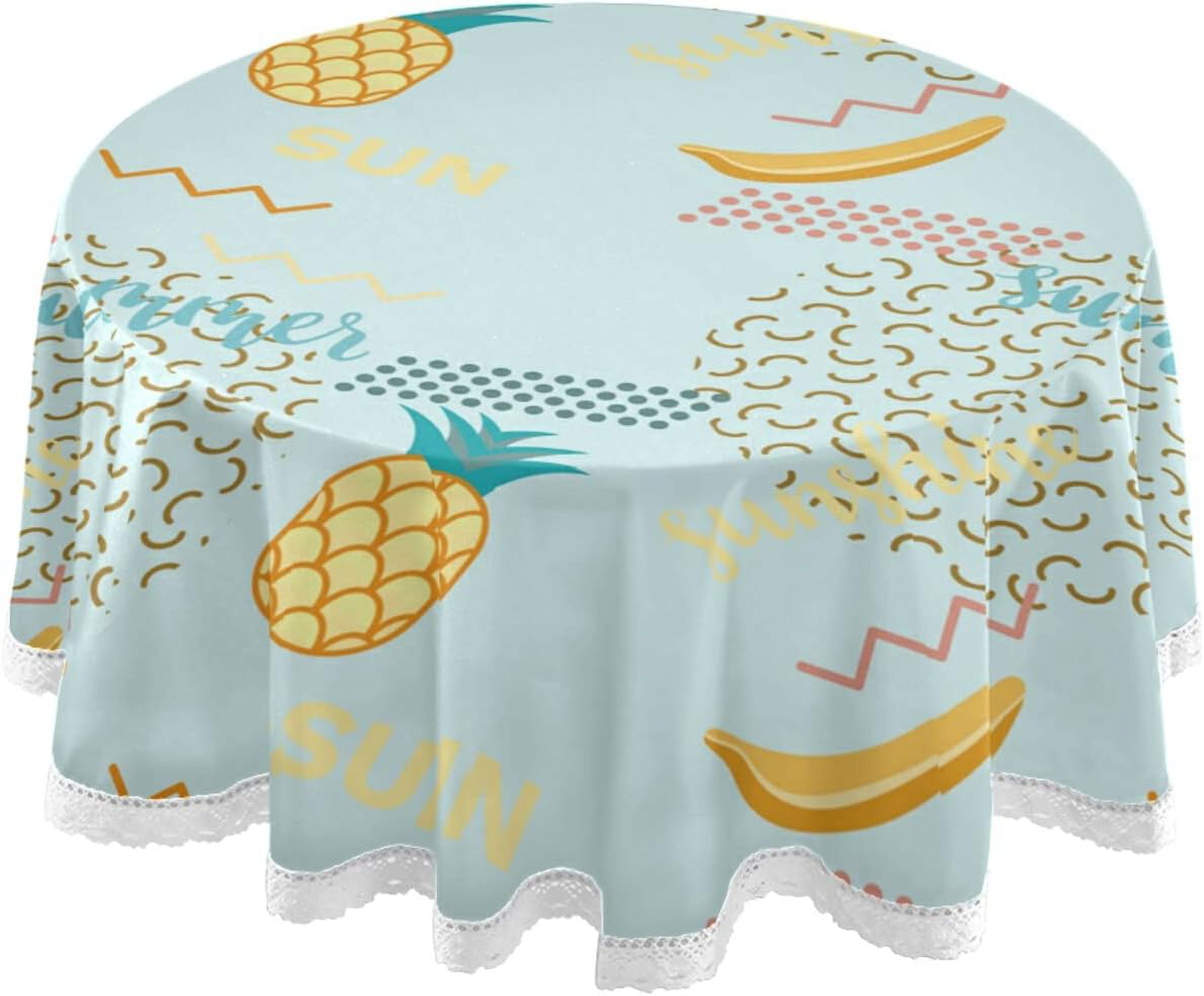 Dreamtime Pineapple Geometry Blue Round Tablecloth 60", Table Cover