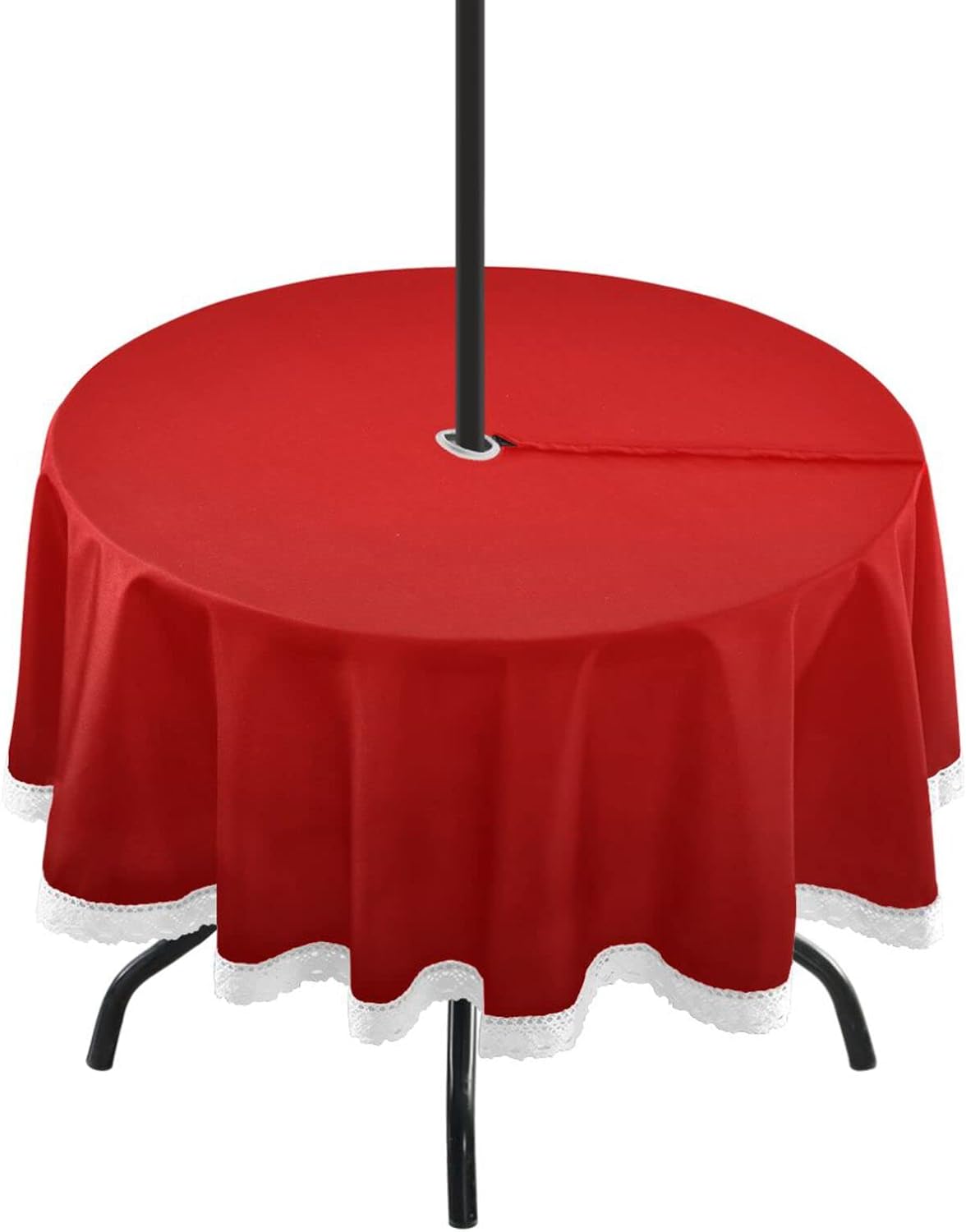 Dreamtime Red Solid Color Round Tablecloth with Zipper Umbrella Hole