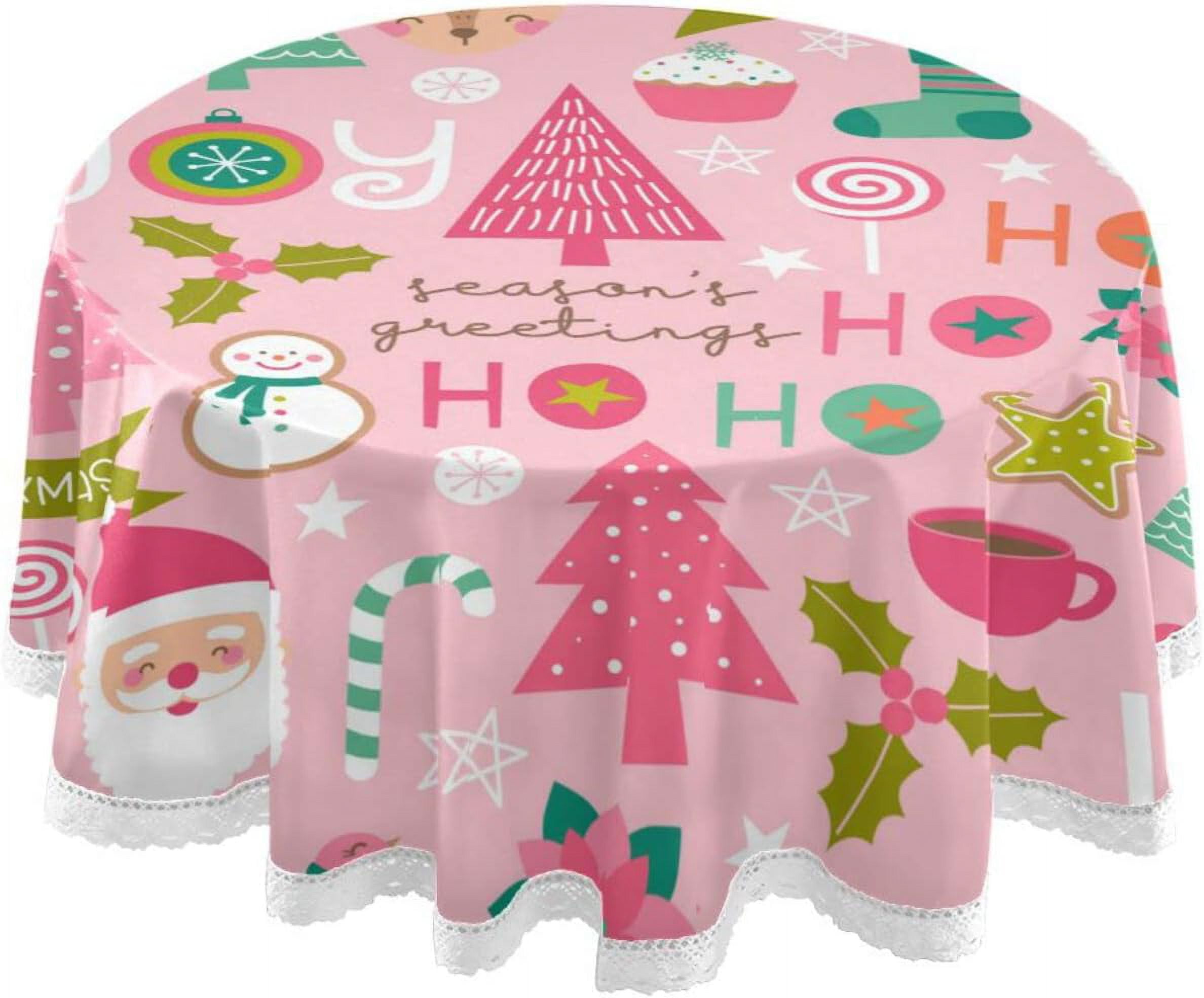 Dreamtime Round Tablecloth 60", Merry Christmas Table Cover Water Resistant Spill Proof Large