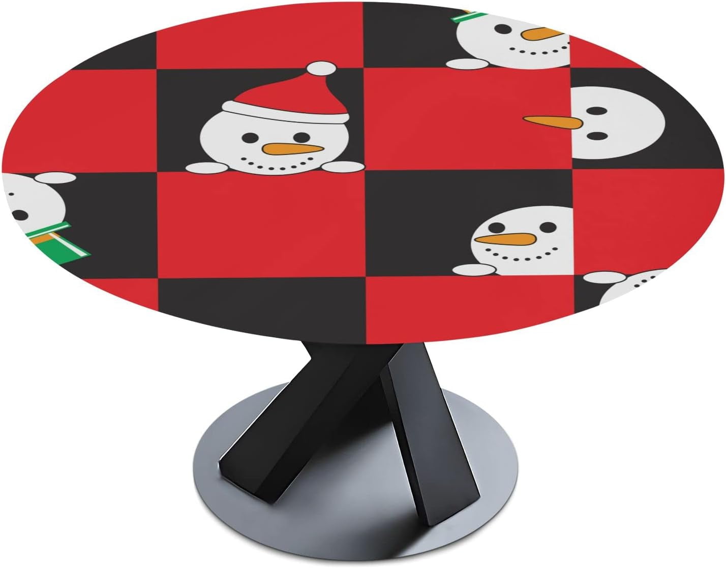 Dreamtime Round Tablecloth Fitted Table Cover,Christmas Cute Snowman