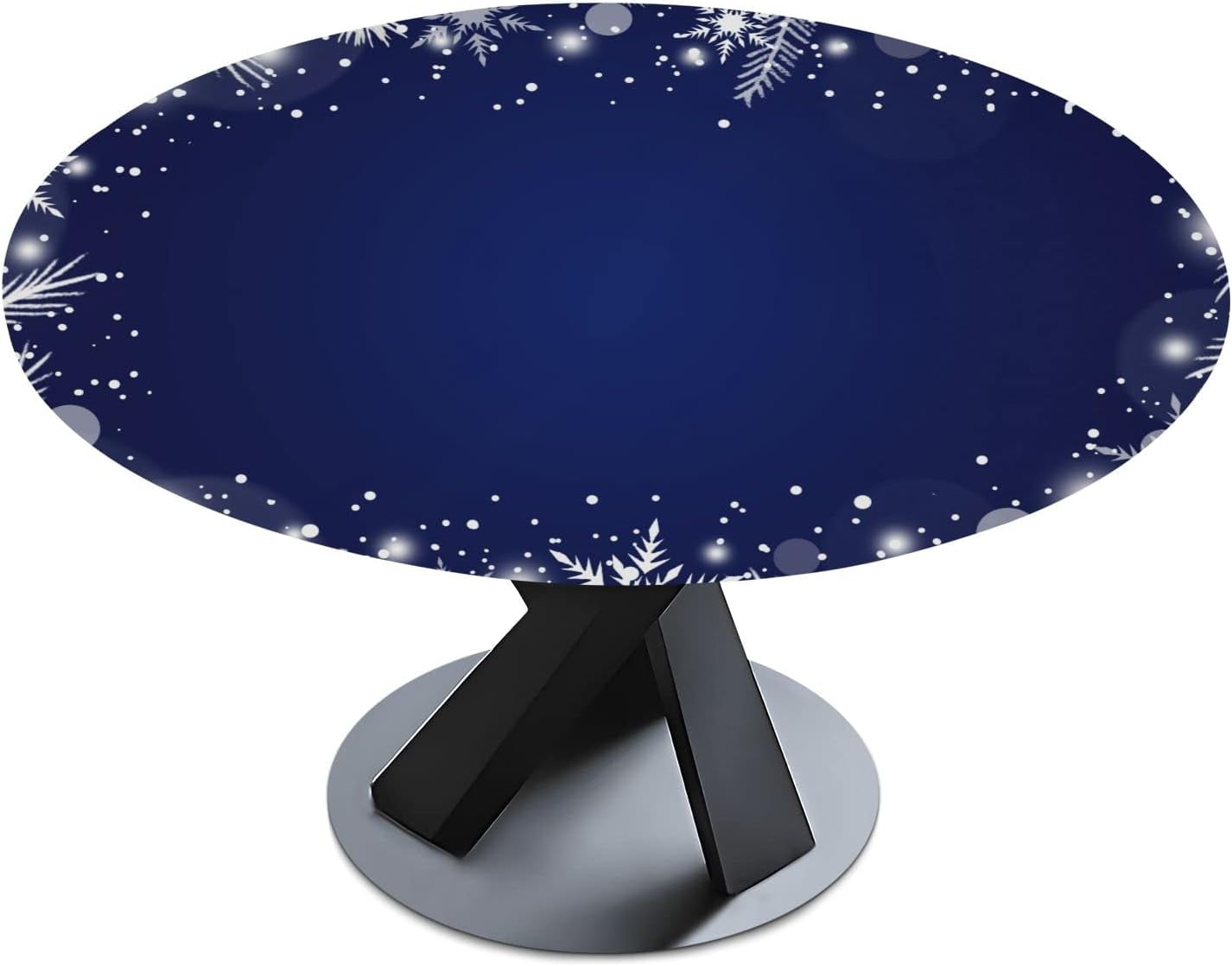 Dreamtime Round Tablecloth Fitted Table Cover,Christmas Snowflake Blue
