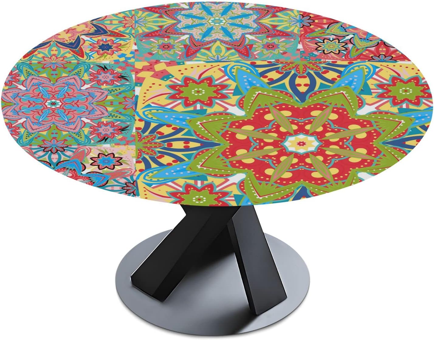 Dreamtime Round Tablecloth Fitted Table Cover,India Islam Ethnic Round Style Waterproof Wipeable