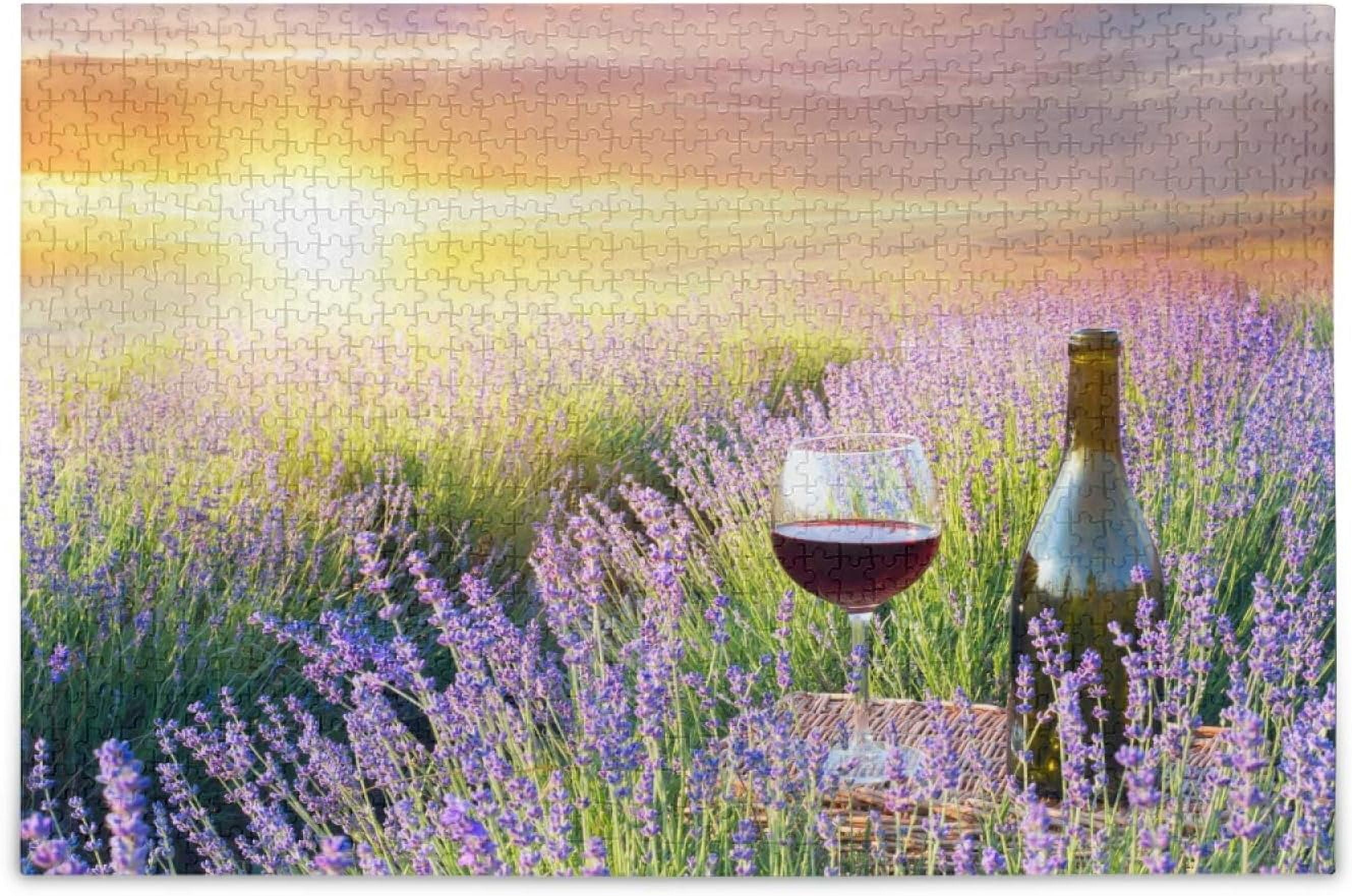 Dreamtimes 1000 Piece Jigsaw Puzzle for Adults Kids, Romantic Sunset Lavender Red Wine Puzzle